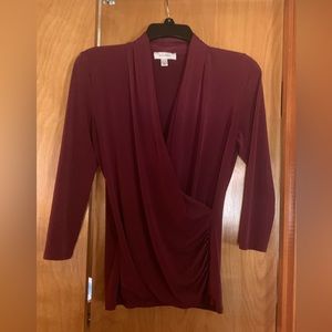 Women’s small, Dressbarn brand , burgundy faux wrap top. Stretchy